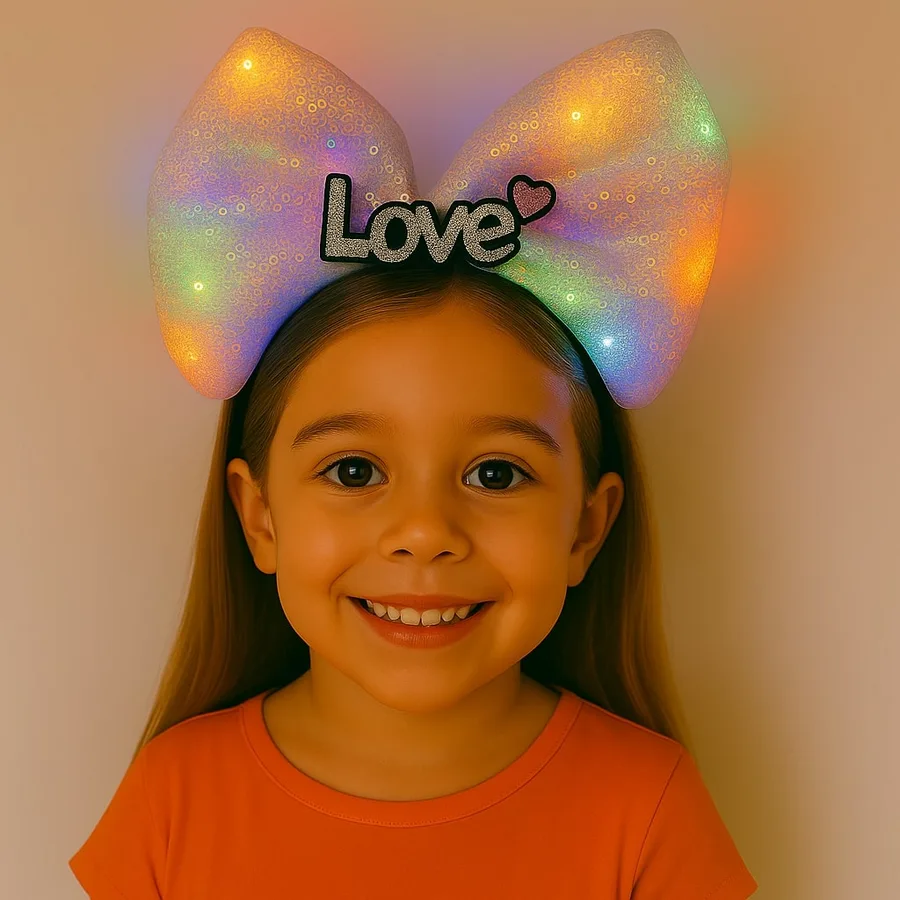 LED Işıklı Love Yazılı Pembe Fiyonk Taç – Kız Çuk Parti Tacı