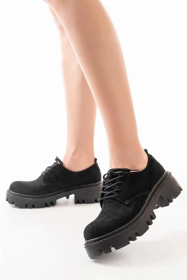 Kadın Casual Loafer Günlük Tabanlı Bağcıklı Ayakkabı Ayakkabı Süet Yüksek
