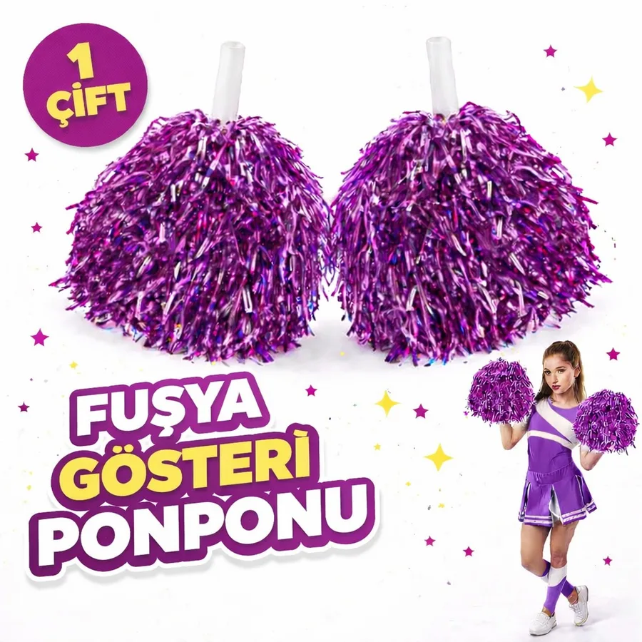 1 Çift ( 2 Adet ) Mor Renk 23 Nisan 19 Mayıs 29 Ekim Okul Gösteri Ponponları Ekstra Doun
