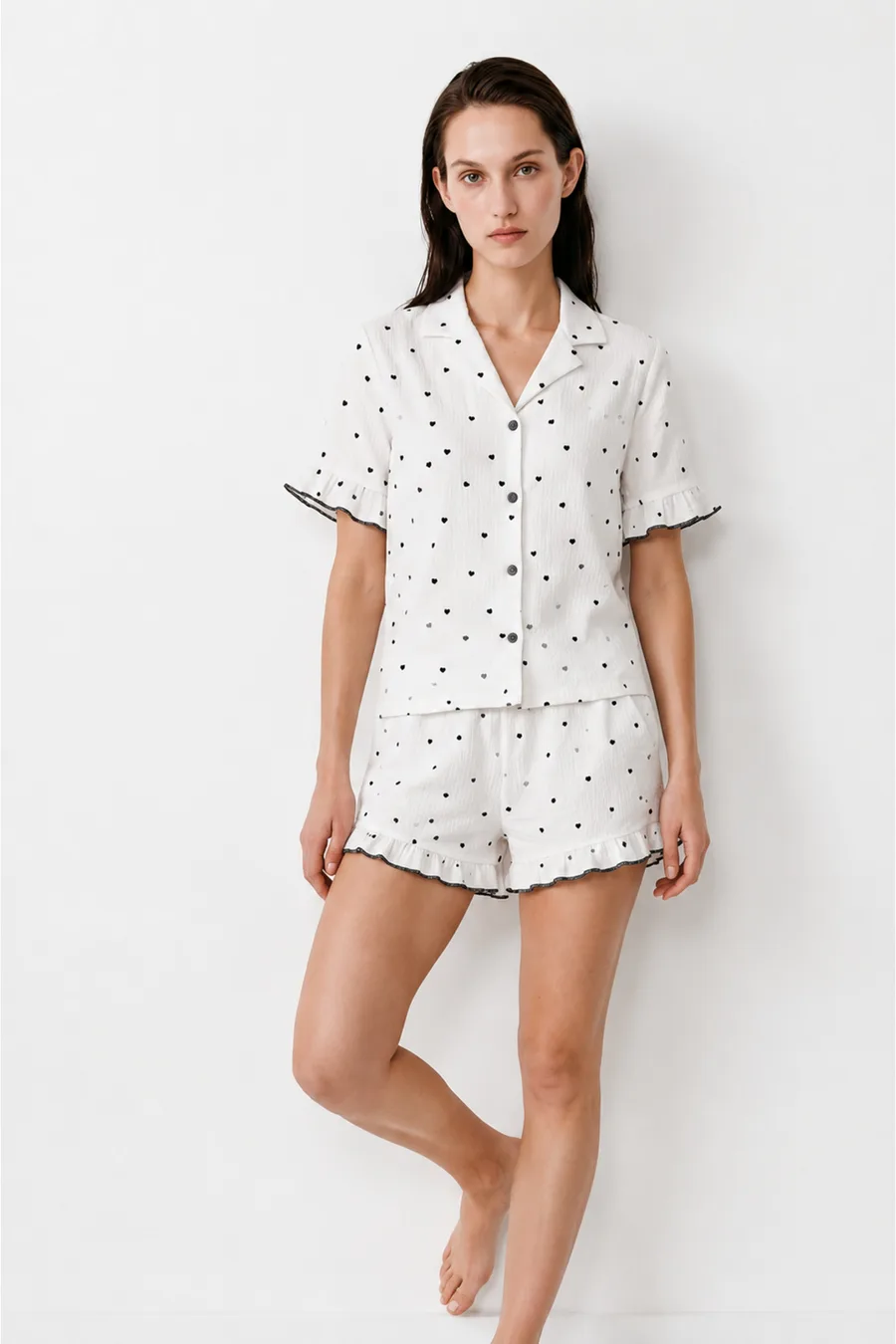 Kadın Relaxed Lastikli Beyaz Pijama Takımı