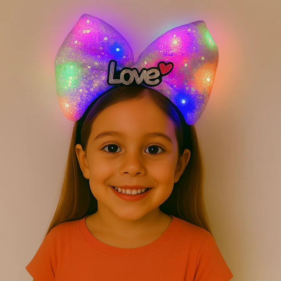 LED Işıklı Love Yazılı Mor Fiyonk Taç – Kız Çuk Parti Tacı