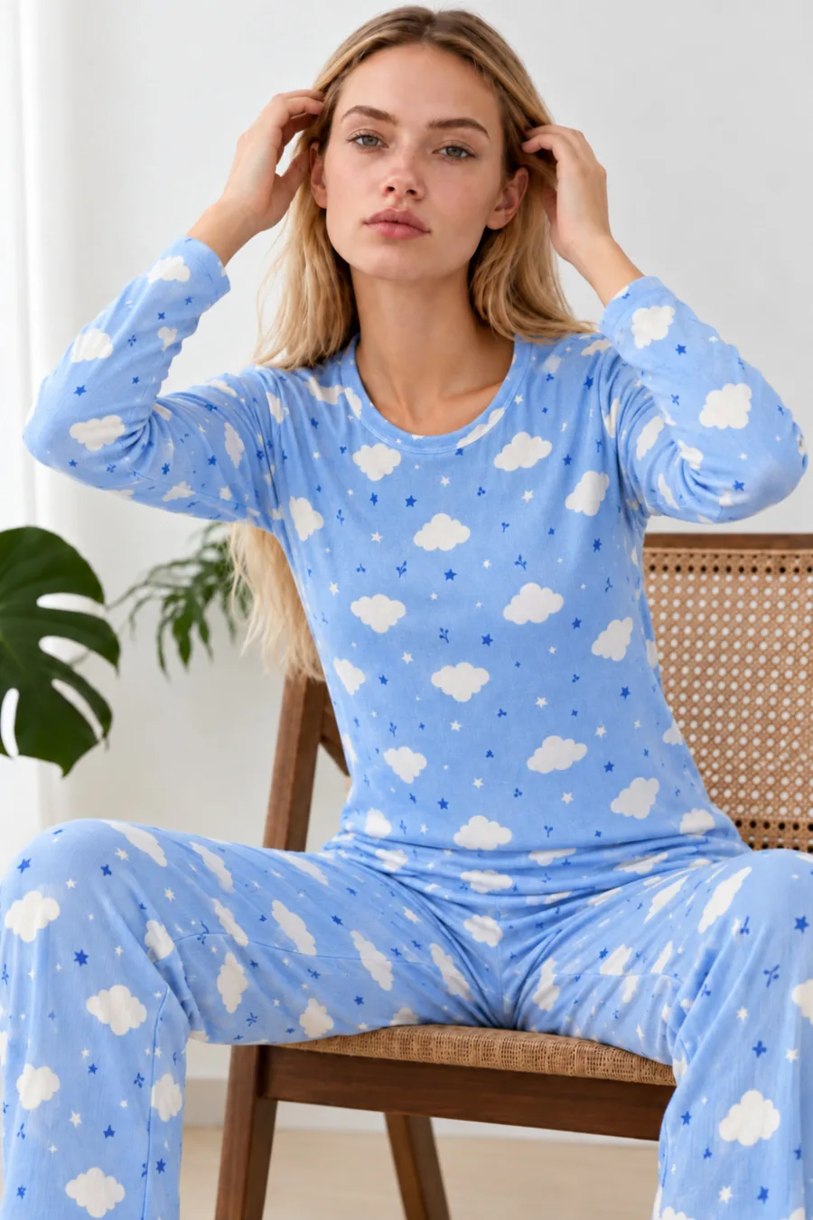 Kadın Kışlık Trend Mavi Gecelik Pijama Takımı 4833
