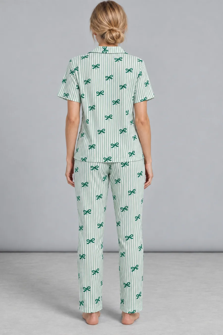 Kadın Desenli Yeşil Rahat Pijama Takımı 4800