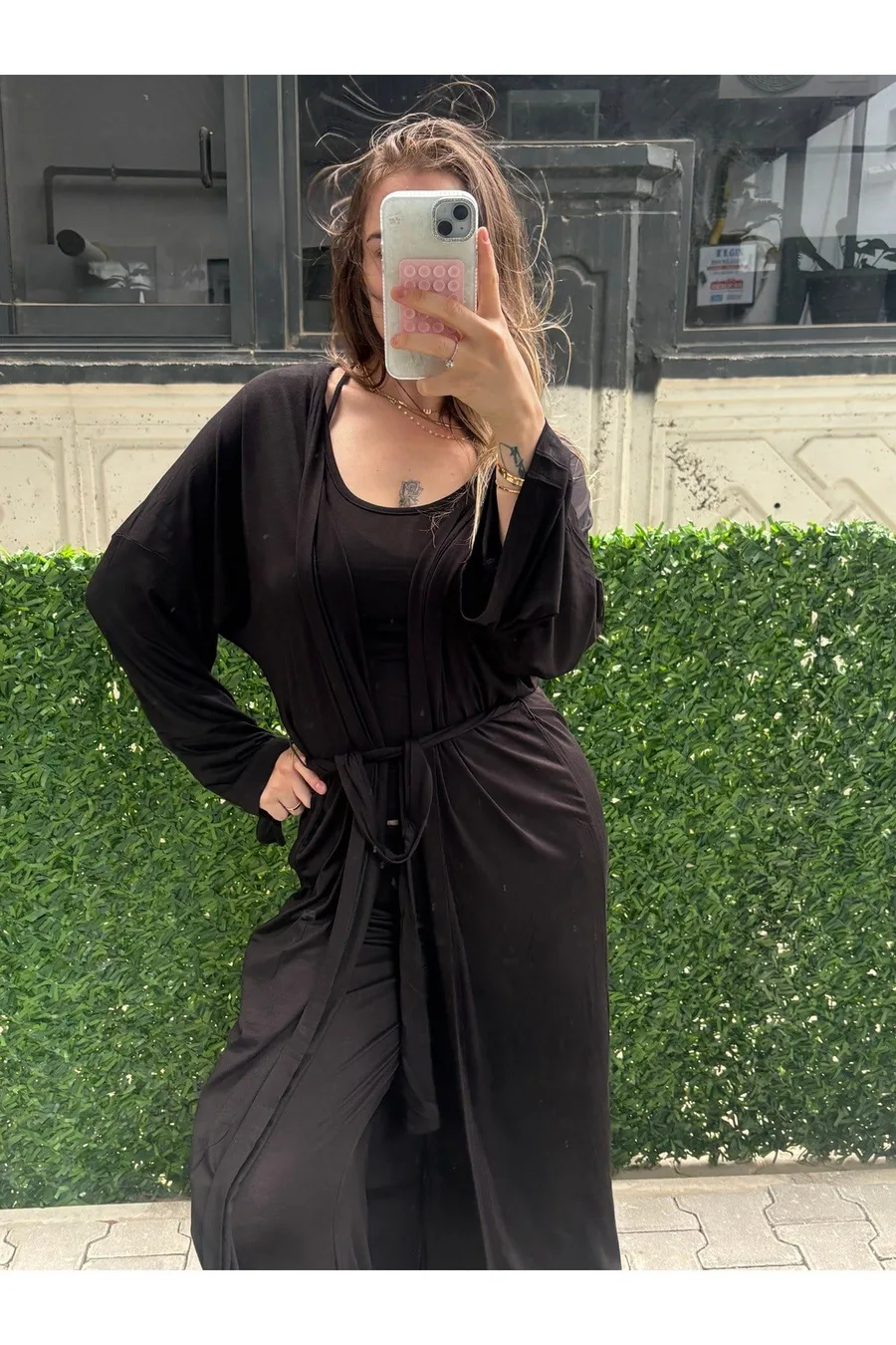 Premium Kalite Atlet Kimono Pantolon Siyah 3Lü Takım