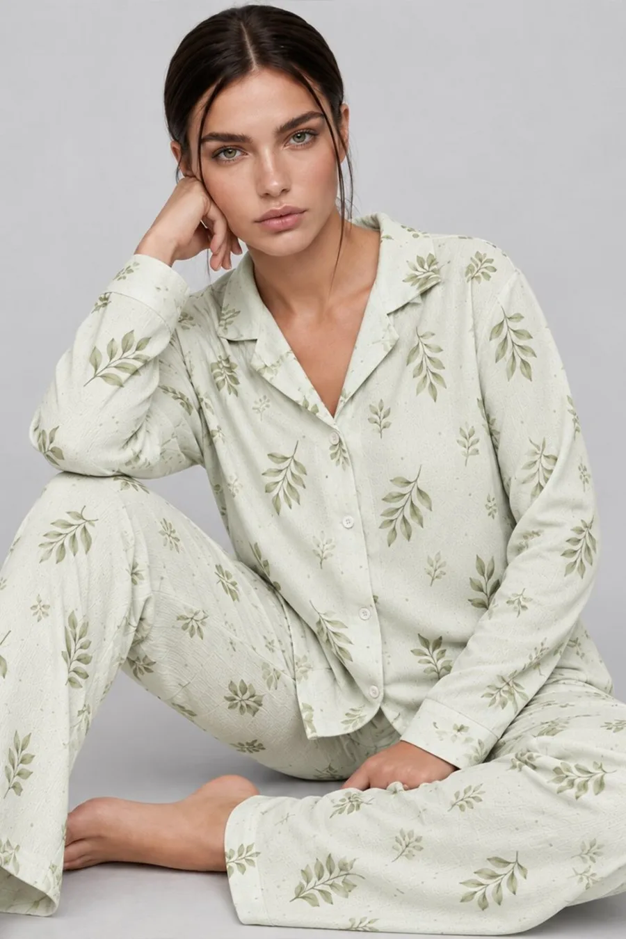 Kadın Uzun Kol Rahat Yeşil Pijama Takımı 4767