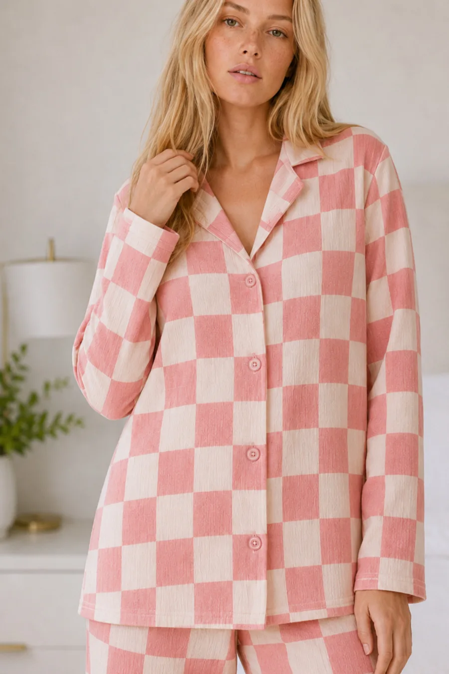 Kadın Casual Esnek Bol Pembe Pijama Takımı 4670