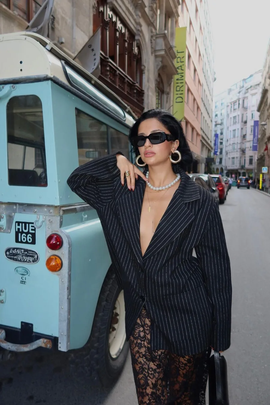Siyah Çizgili Oversize Ceket