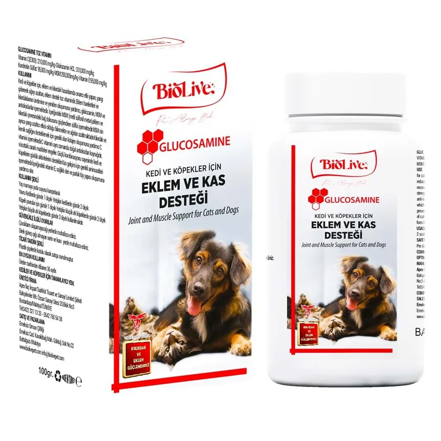 Biolive Glucosamine Kedi ve Köpekler İçin Eklem ve Kas Desteği Toz min 100gr