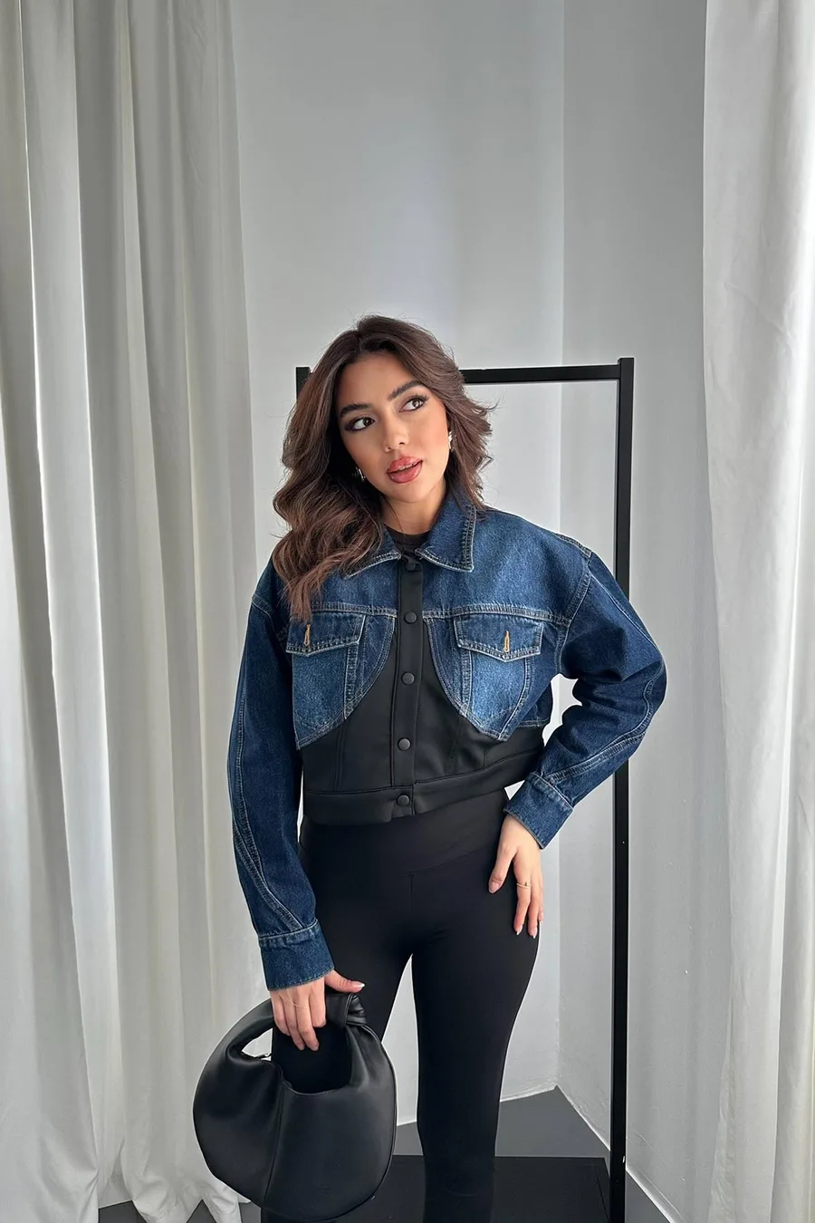 Siyah Denim Scuba Garnili Ceket