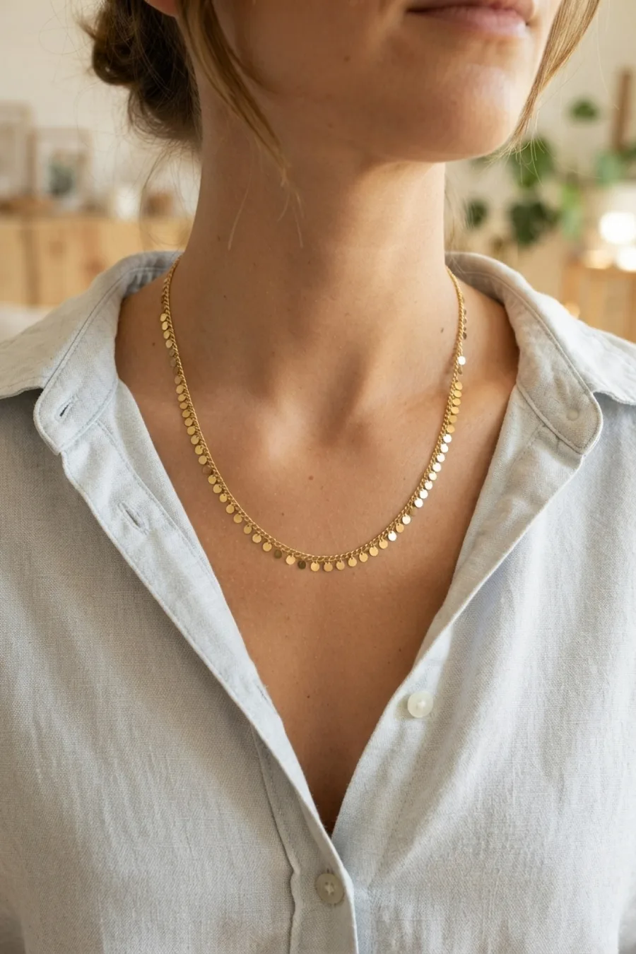 Gold Renk Pul Model 60 cm Kadın Kolye