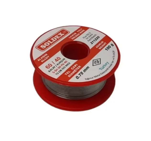 Soldex 60/40 Lehim Teli 100 gr 0,75 mm (Sn:60 / Pb:40)