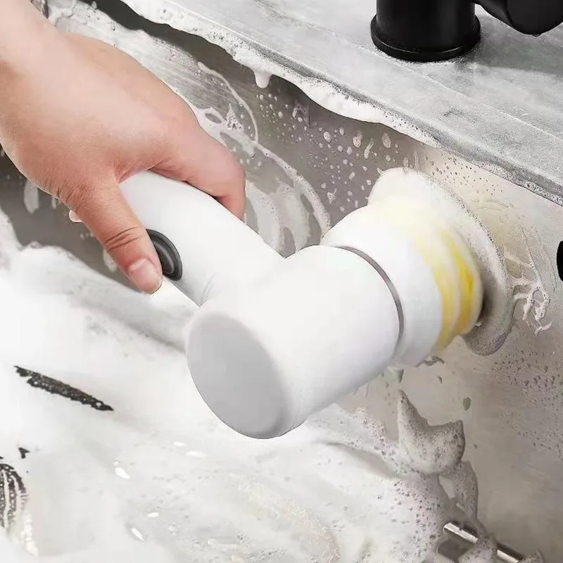 Magic Brush 5 in 1 Kablosuz Şarjlı Temizlik Fırçası | Çok Amaçlı Döner Başlıklı Elektrikli Banyo, Mutfak ve Fayans Temizleme Seti