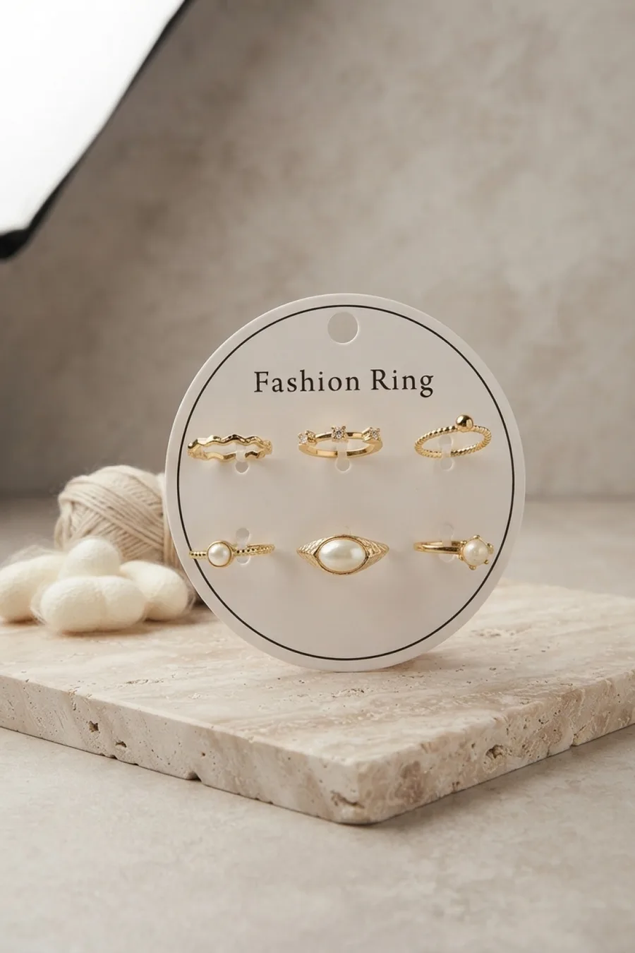 Gold Renk Pirinç Vintage Detaylı 6'lı Yüzük Seti BYK4315
