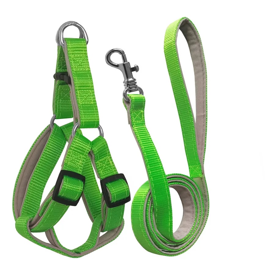 Gezdirme Kayışlı Dokuma Köpek Göğüs Tasma Seti 52*73-110 cm Neon Yeşil