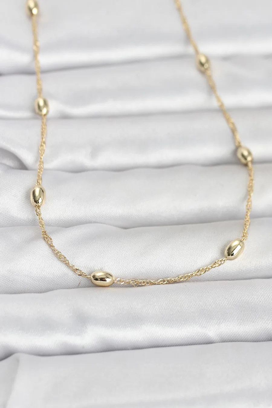 CM 14K Gold Renk Topçuklu Burgu Zincir Model 60 cm Kadın Kolye