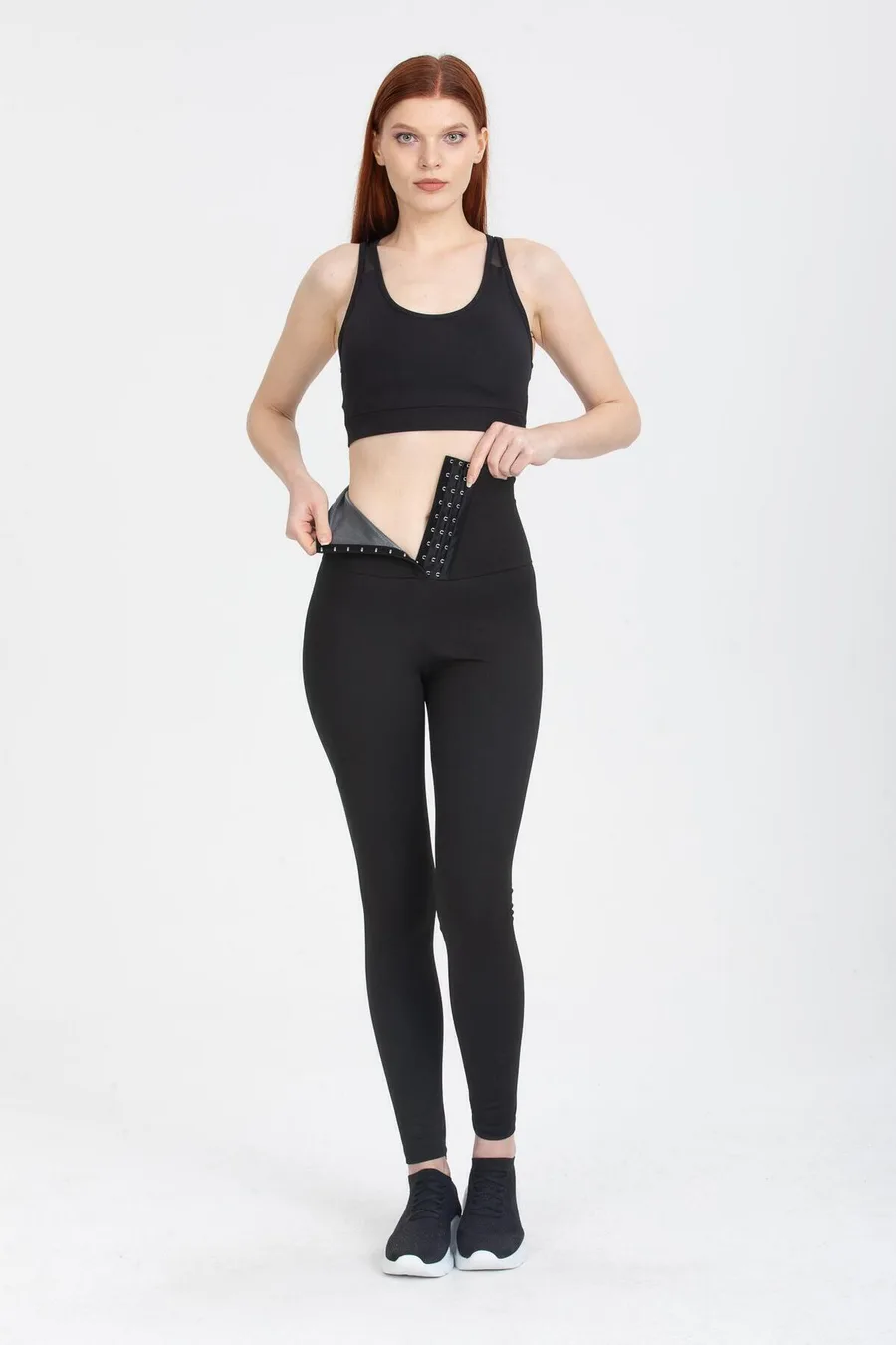 Zayıflatan Incelten Sauna Termal Agraflı Kopçalı Korse Tayt 4409 Siyah