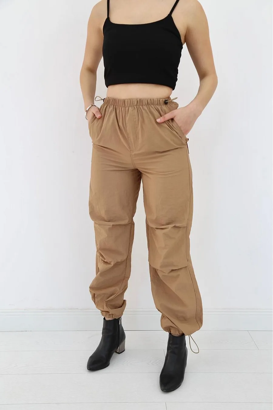 Camel Lastikli Paraşüt Pantolon