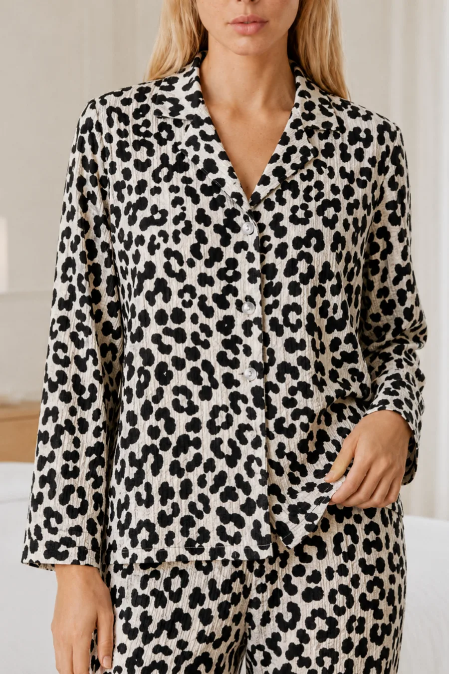 Kadın Desenli Relaxed Leopar Pijama Takımı 4665