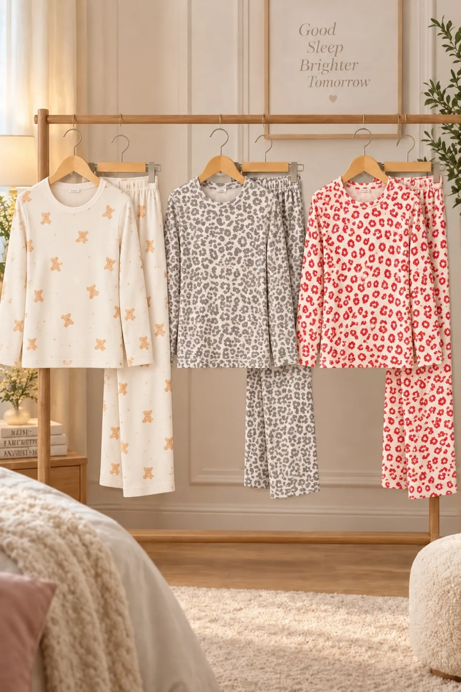 3 Lü Kadın Comfort Esnek Pijama Takımı Kırmızı
