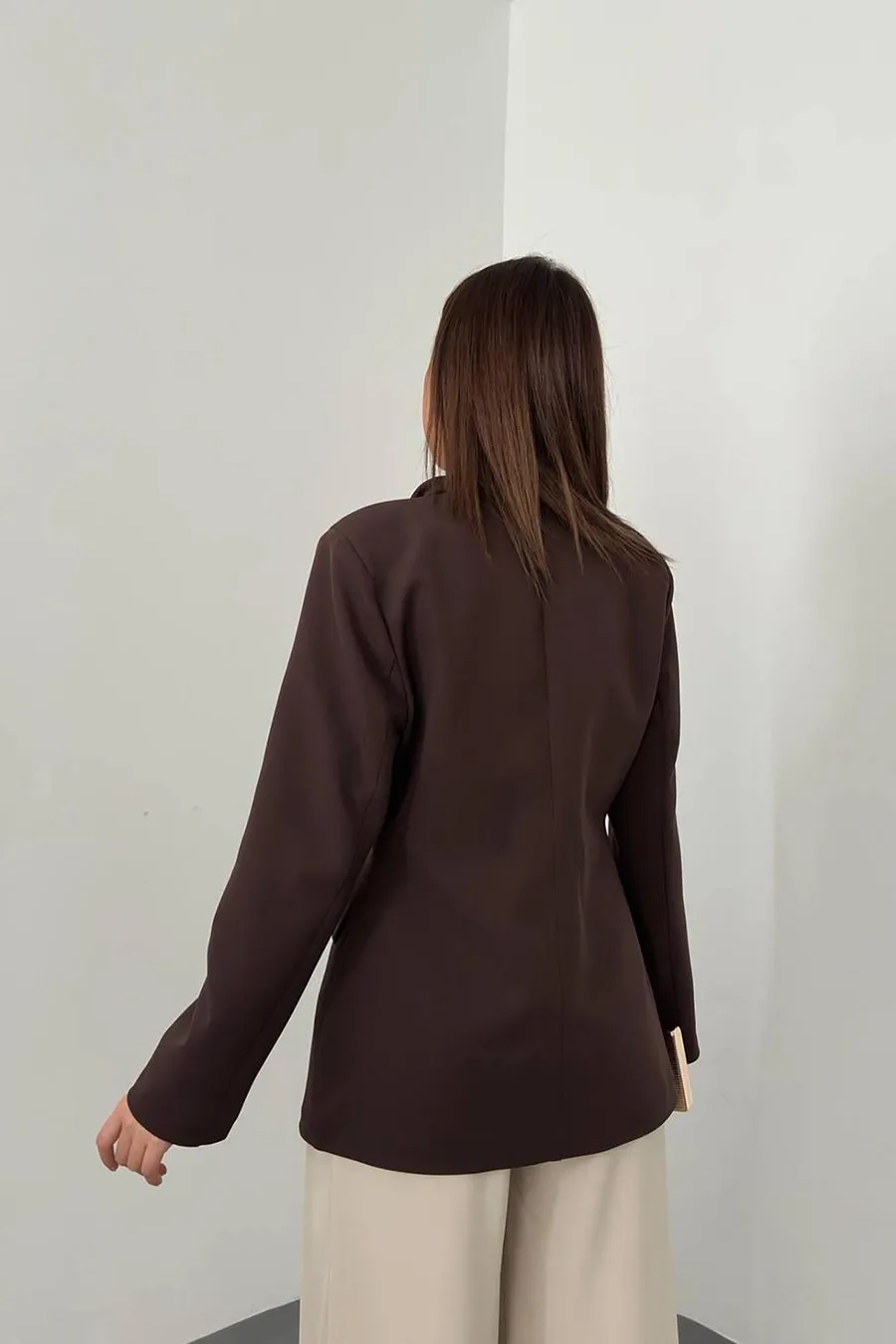 Kahverengi Belden Oturtmalı Blazer Ceket