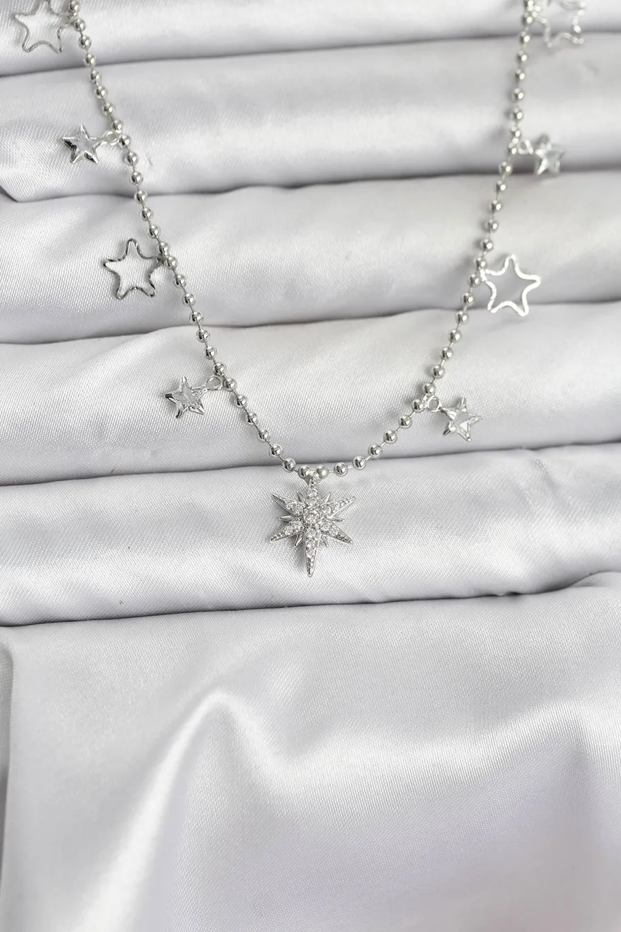 Brass Silver Color Zircon Stone Polar Star Model Women's Necklace