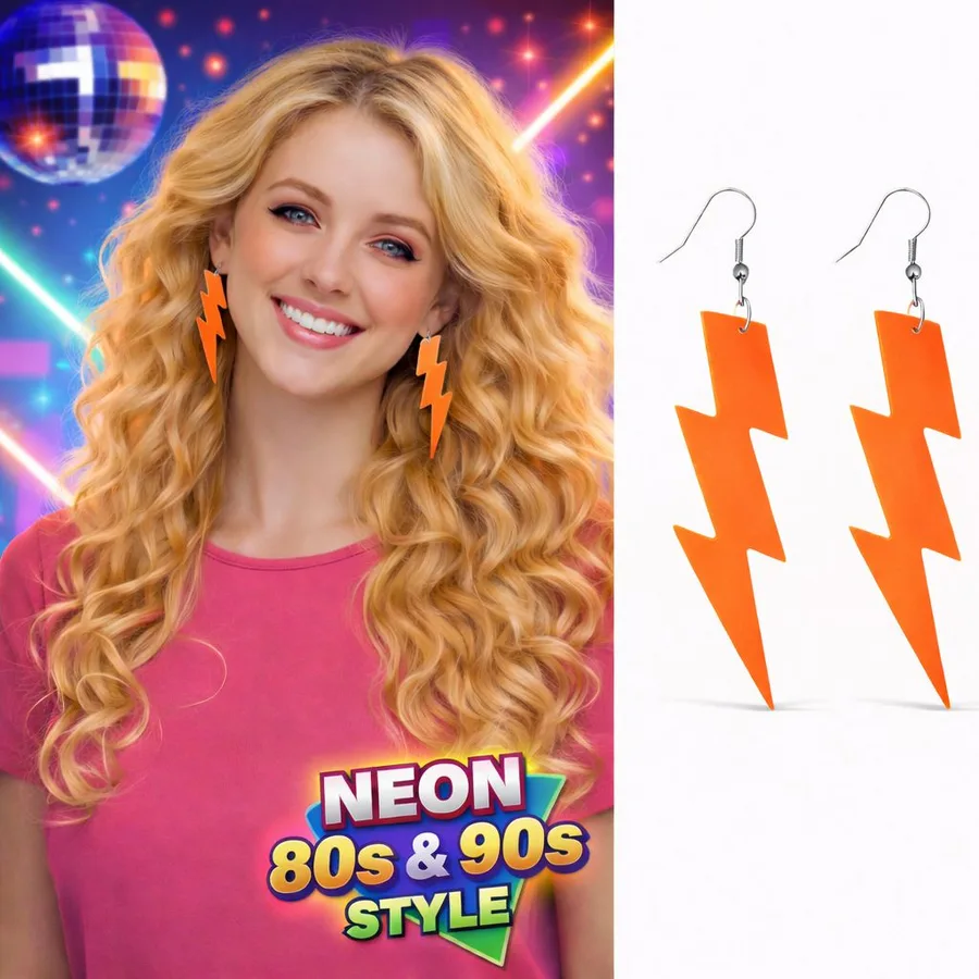 80’ler 90'lar Retro Neon Tcu Şimşek Küpe 10 cm