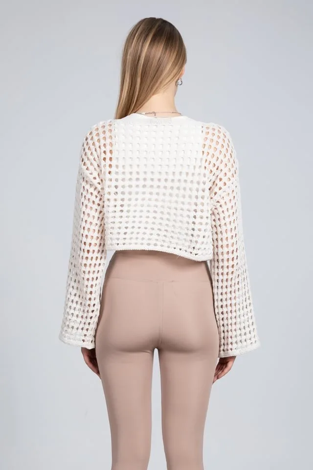 Ekru Ajurlu Crop Bluz - Ekru