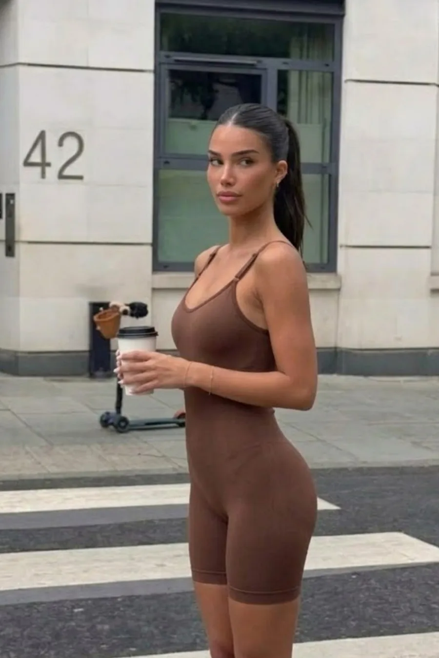 Kadın Sıkılaştırıcı Kahverengi Casual Esnek Body