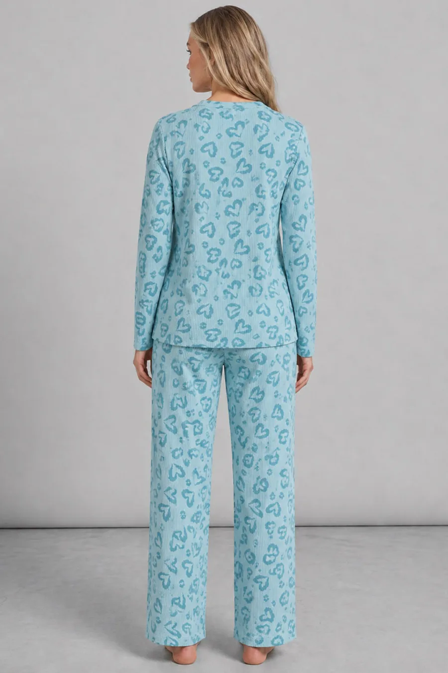 Kadın Uzun Kol Rahat Mavi Pijama Takımı 4761