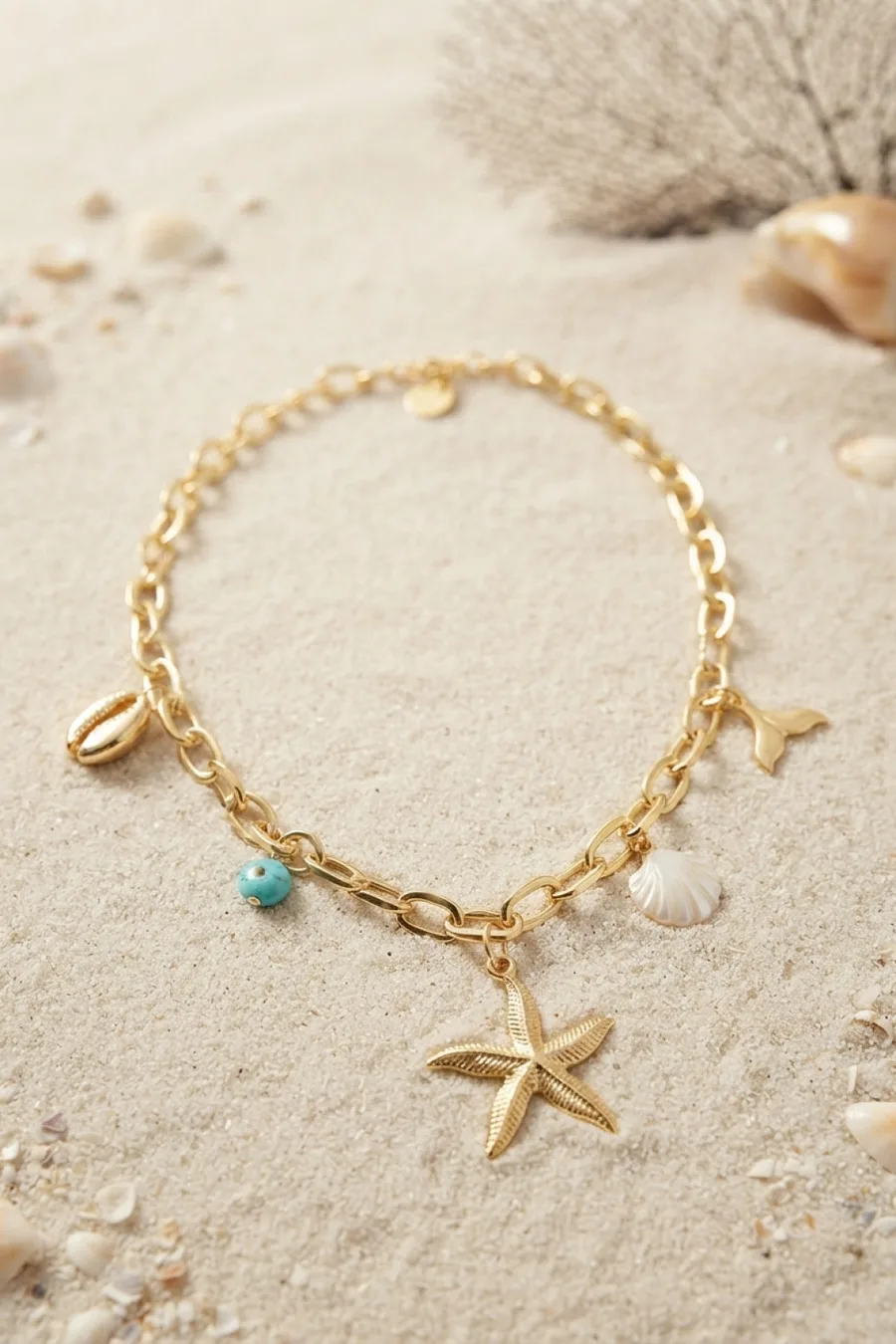 Starfish Charm Detailed Gold Color Chain Necklace