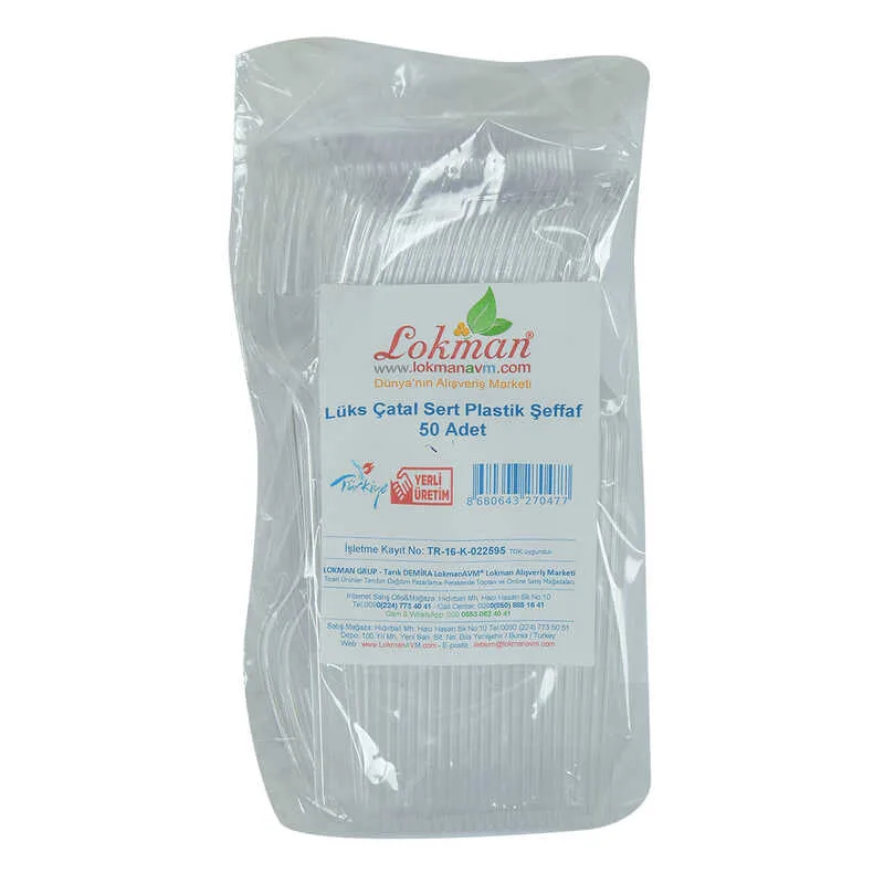 Lüks Çatal Sert Plastik Şeffaf 50 Adet 1 Paket