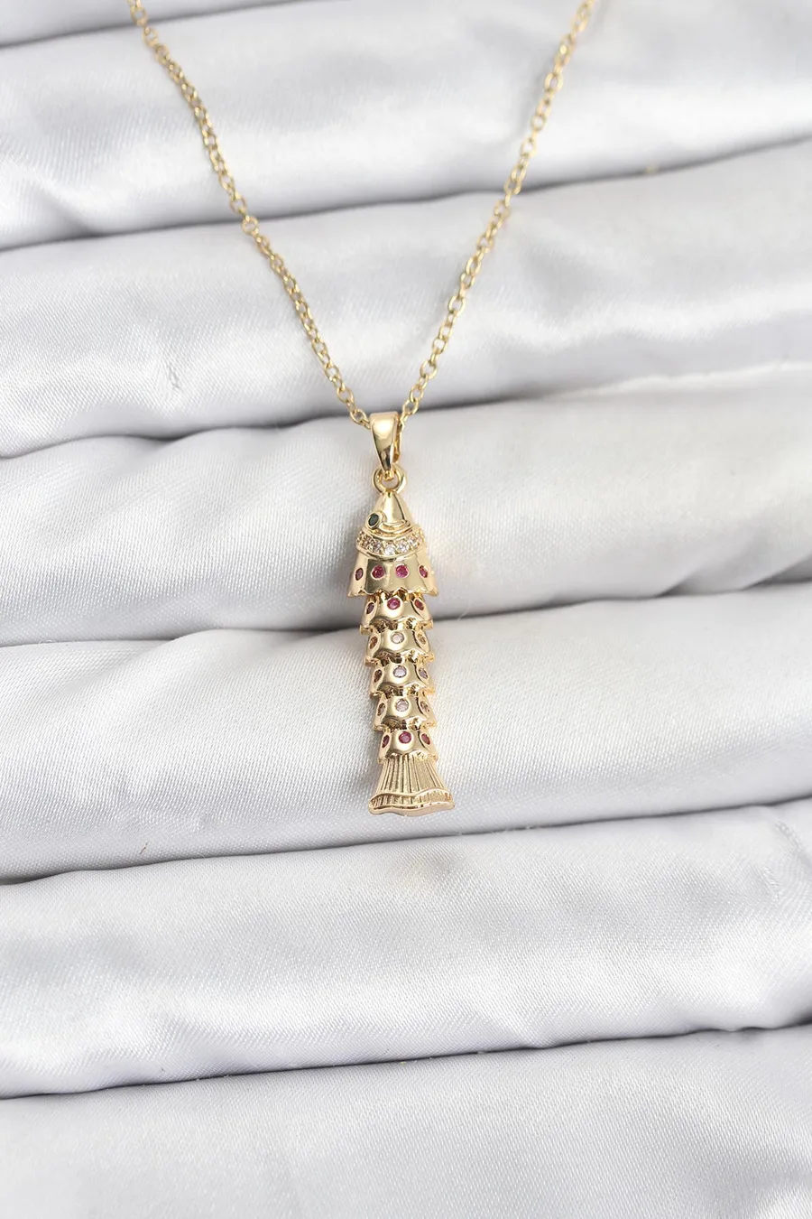 316L Steel Chain Gold Color Fish Model Zircon Stone Women's Necklace