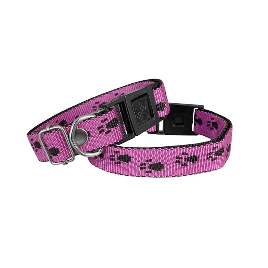 Köpek Tasması Patili Dokuma 2 cm - Min: 30 cm - Max: 50 cm Koyu Pembe