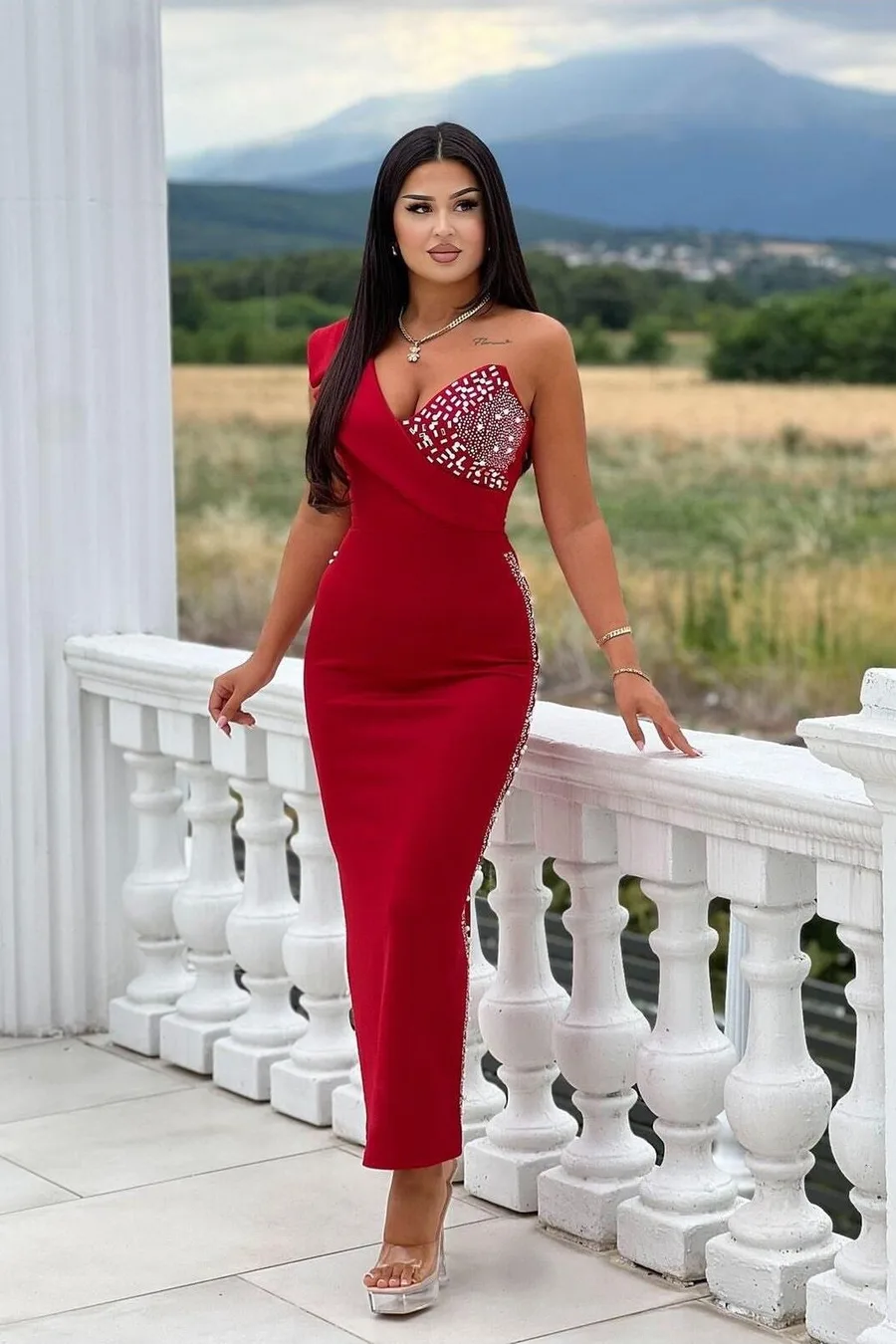 Tek Abiye Omuz Elbise Yırtmaçlı