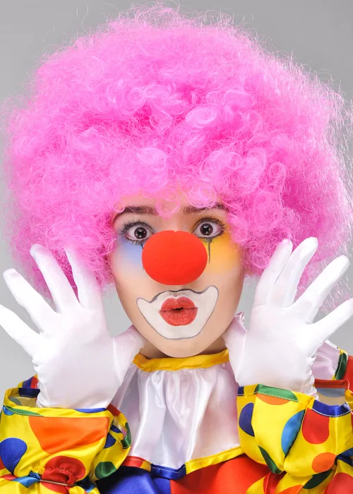 Pembe Renk Kıvırcık Afro Bonus Peruk Takma  ve Kırmızı B Seti