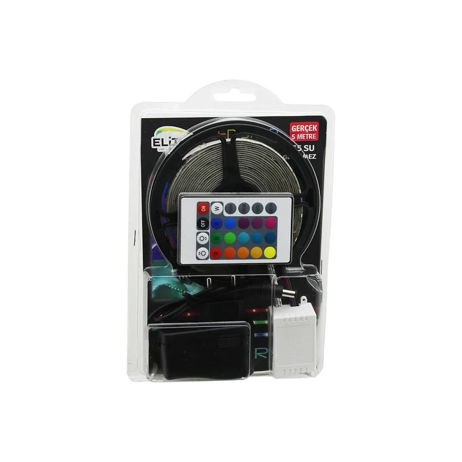 5m RGB Şerit LED (IP65) Kumandalı Adaptörlü SMD2835 54 LED/m