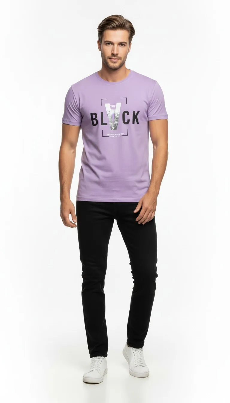 Erkek Tipografi Detaylı Modern T-Shirt