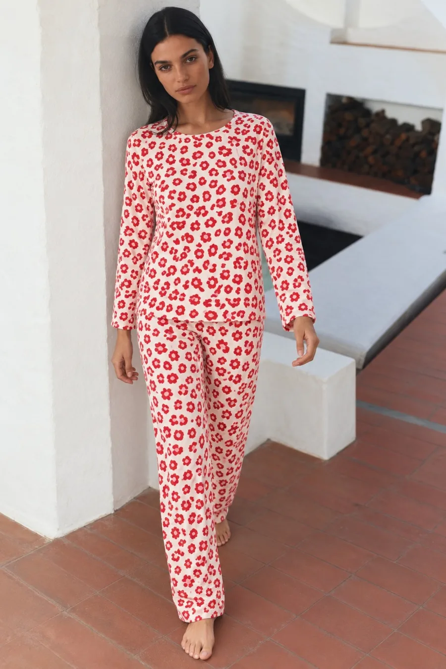 Kadın Şık Esnek Kırmızı Pijama Takımı