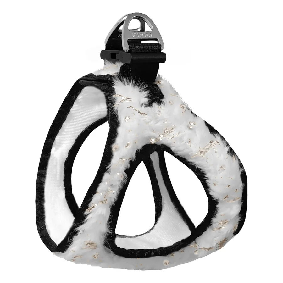Üç Kilitli Simli Peluş Kedi Köpek Göğüs Tasması 20-24 cm -Small Beyaz