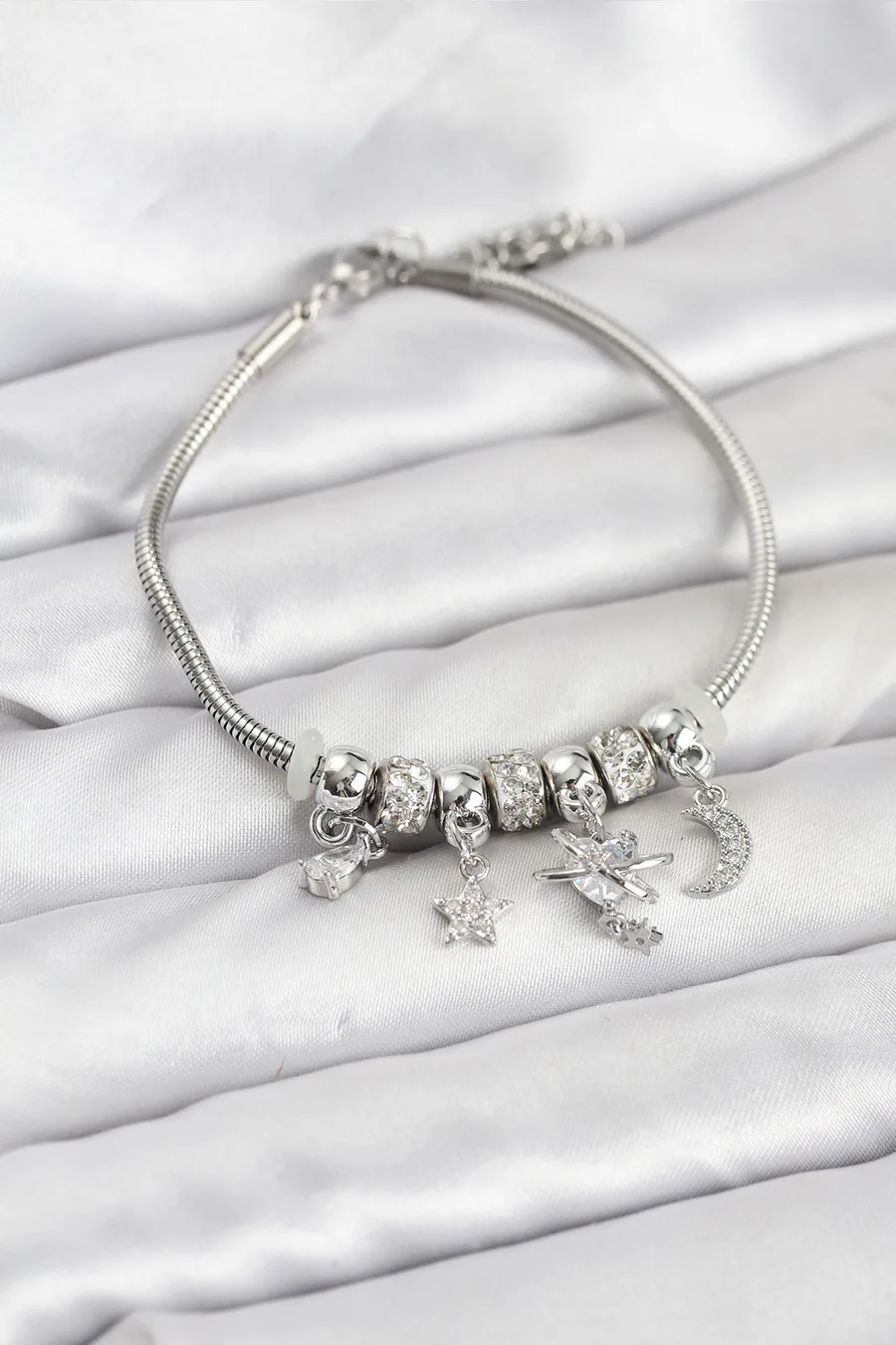 Brass Silver Color Heart Model Charm Women's Bracelet