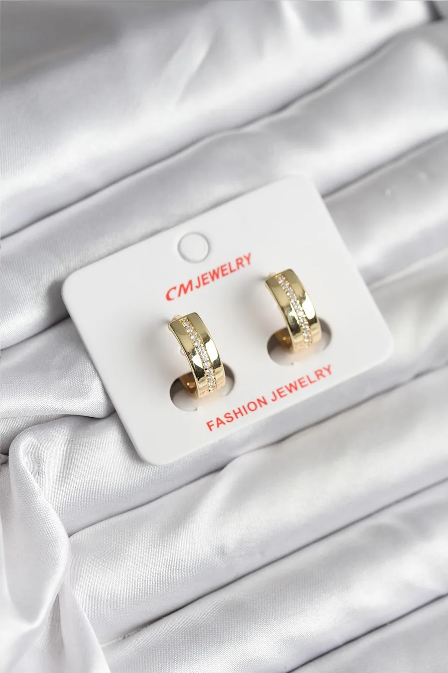 14K Gold Renk Kaplama Zirkon Taşlı Halka Model CM Kadın Küpe