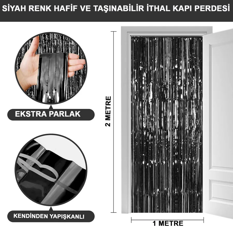 Siyah Renk Ekstra Metalize Parlak aklı Arka Fon Perde İthal A Kalite 1x2 Metre