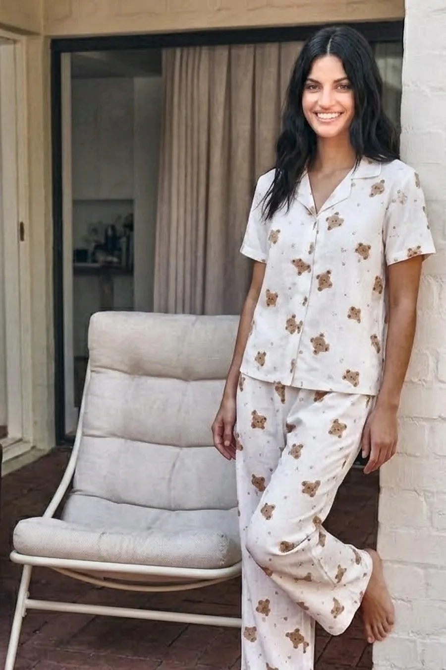 Viskon Karışım Homewear Kırık Beyaz Pijama Takımı