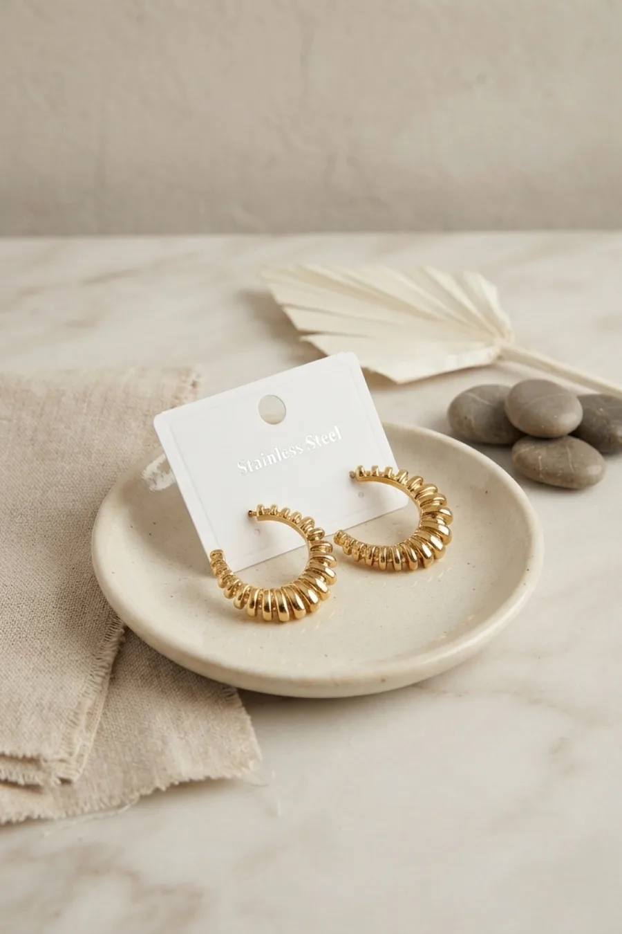 316L Çelik Gold Renk Tırtıklı Halka Model Küpe
