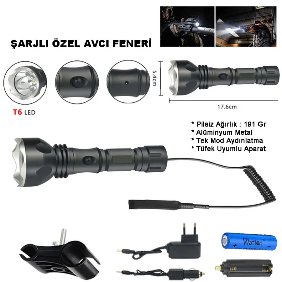 600 Lümen Tx6 Şarjlı Özel cı Feneri Wt-253