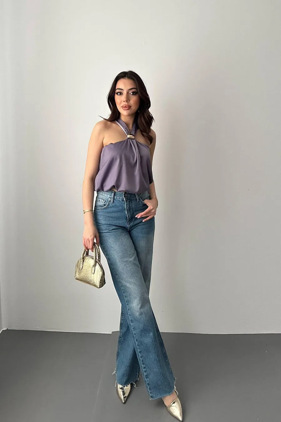 Lila Toka Detaylı Bluz - Lila
