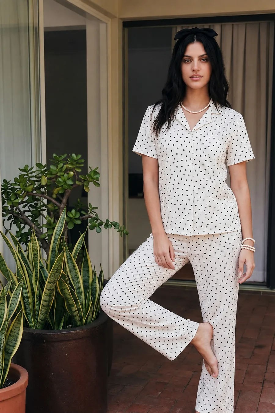 Viskon Karışım Homewear Kar Beyaz Pijama Takımı