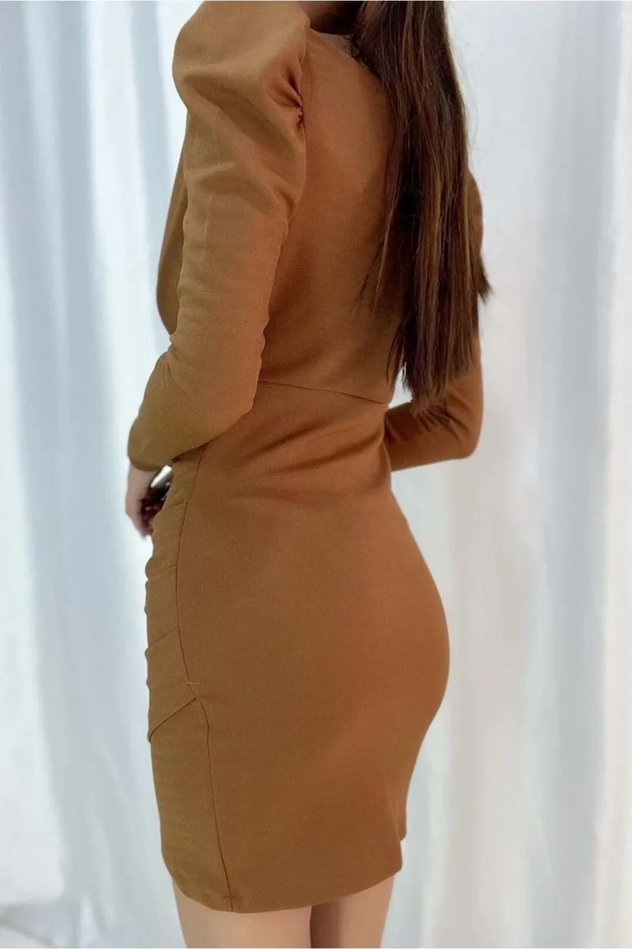 Kruvaze Balon Yaka Elbise Kollu