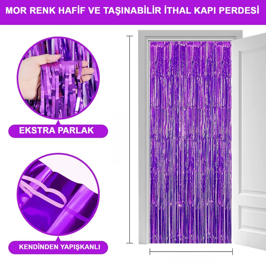 Mor Renk Ekstra Metalize Parlak aklı Arka Fon Perde İthal A Kalite 1x2 Metre