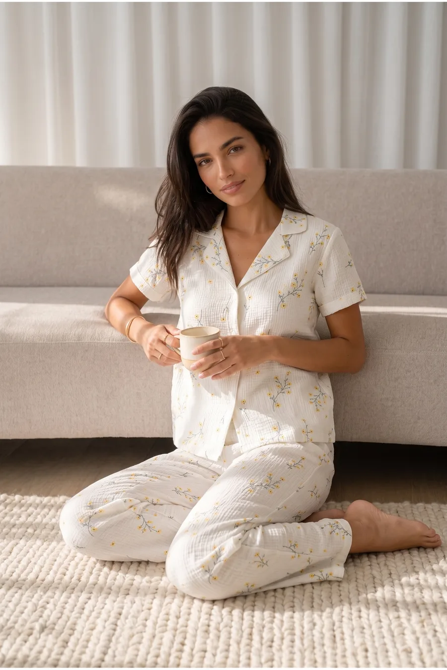 Kadın Loose Uzun Paça Pamuk Çok Renkli Pijama Takımı